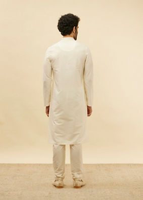 Off White Plain Kurta Pajama image number 5